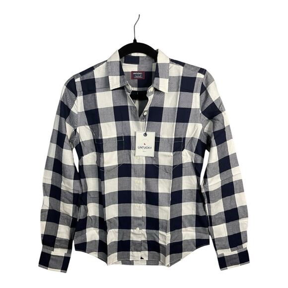 UNTUCKit Button Down Long Sleeve Buffalo Plaid Shirt‎ in Navy and White Size 2 - Picture 1 of 9